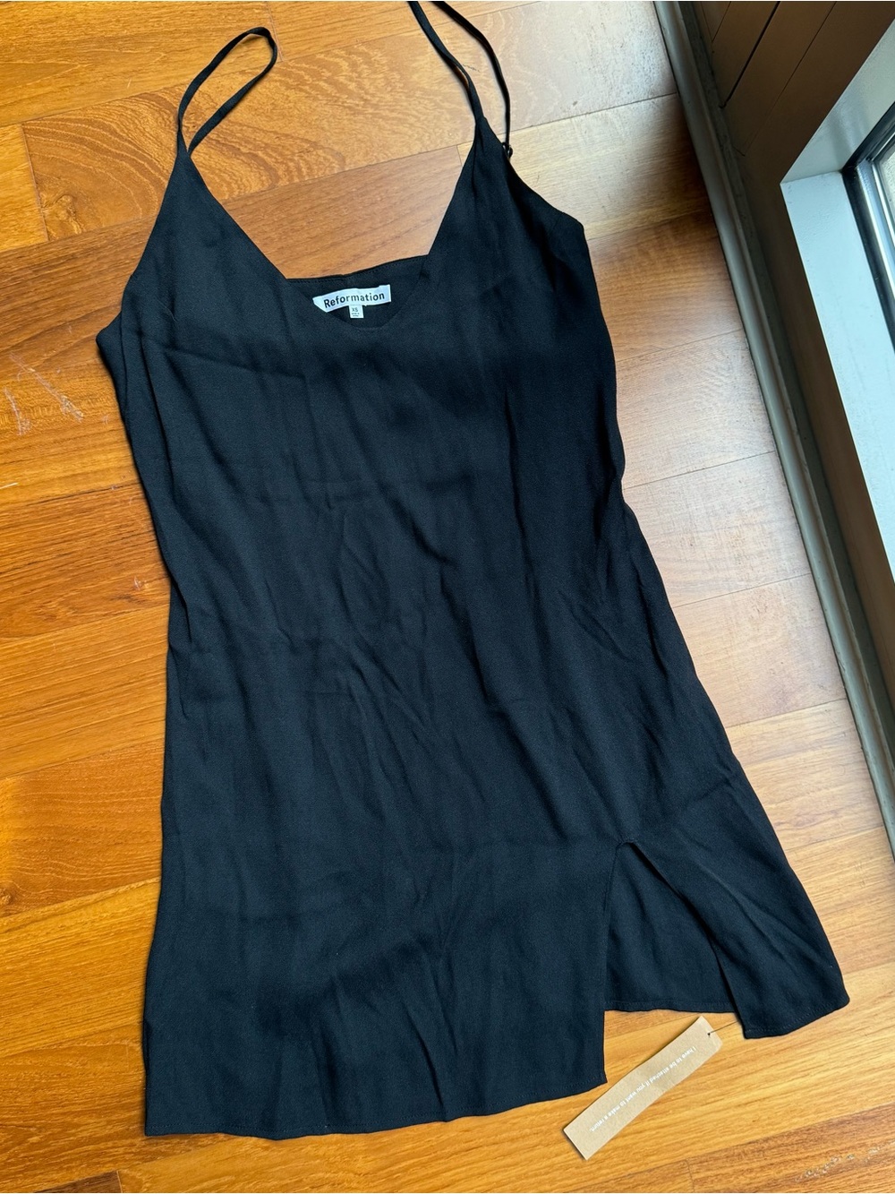 Reformation Black Slip Dress Cami with Side Slit